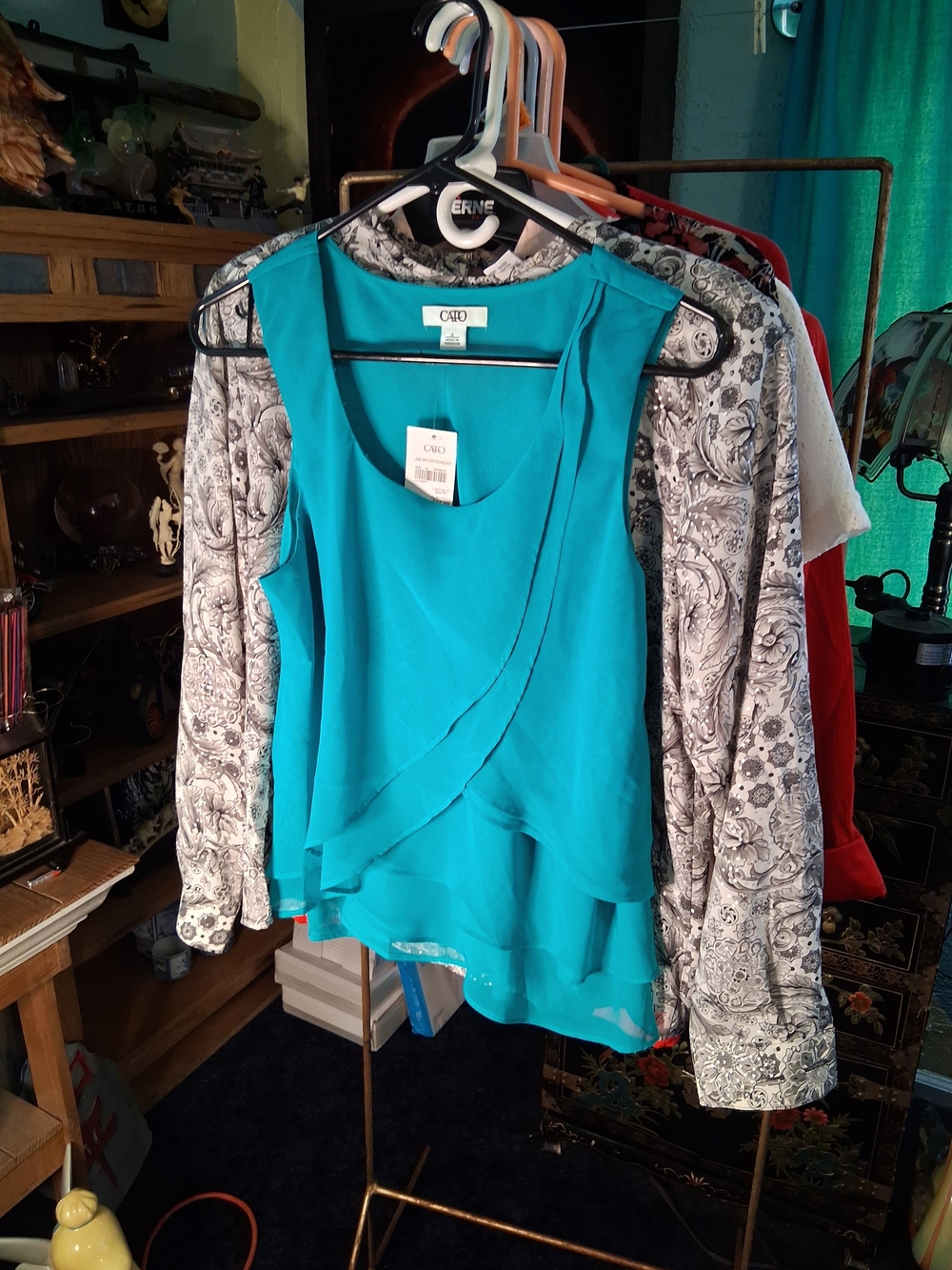 Cato Teal Layered Chiffon Sleeveless Tank Top